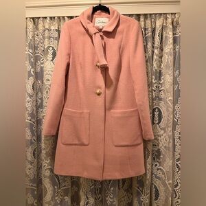 Cabi Carol Anderson by Invitation Coat ~ Pink Wool Blend Gold Button Bow Detail